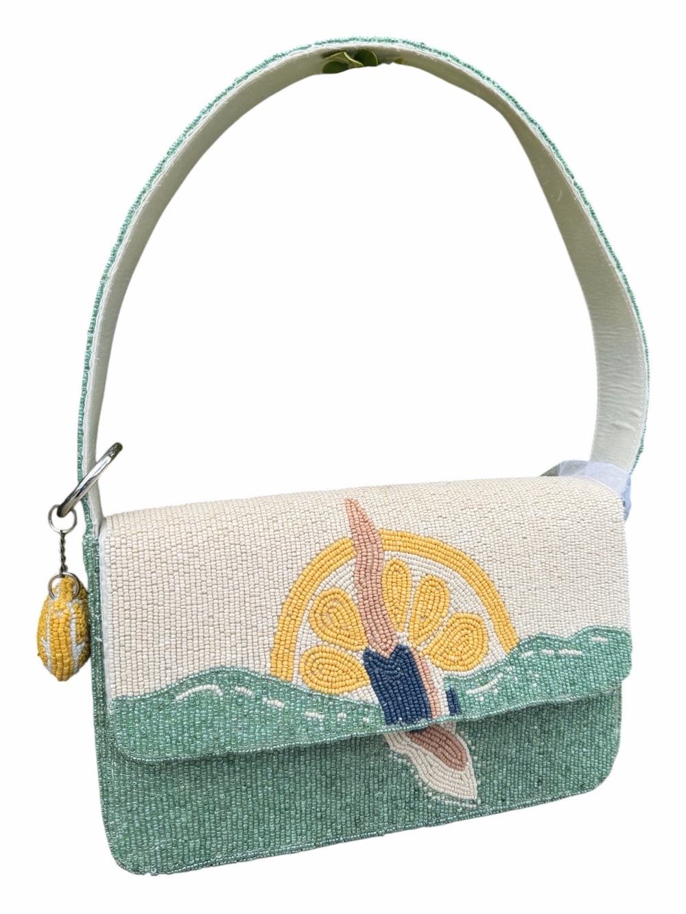 White Beaded Diver Sunset Shoulder Bag Purse 
NWT